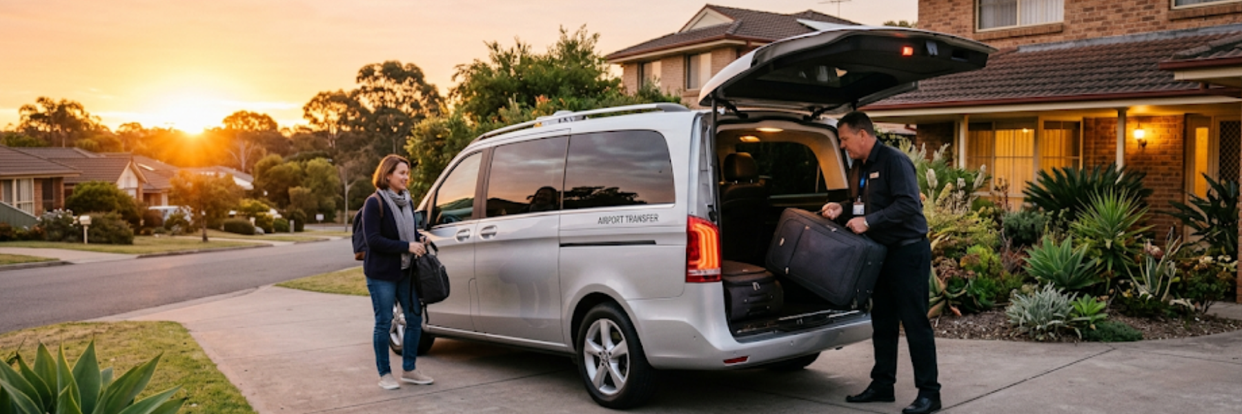 silver taxi airport transfer from Seymour with luggage being loaded.