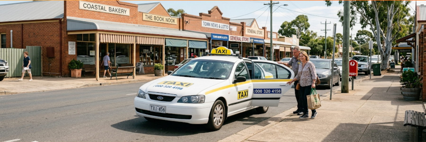 silver taxi Seymour kerbside pickup with Seymour Cabs driver.